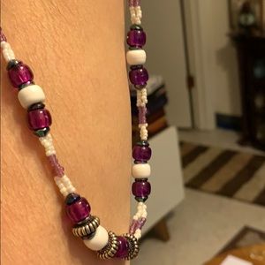 Purple, white and iridescent beads w/twist clasp